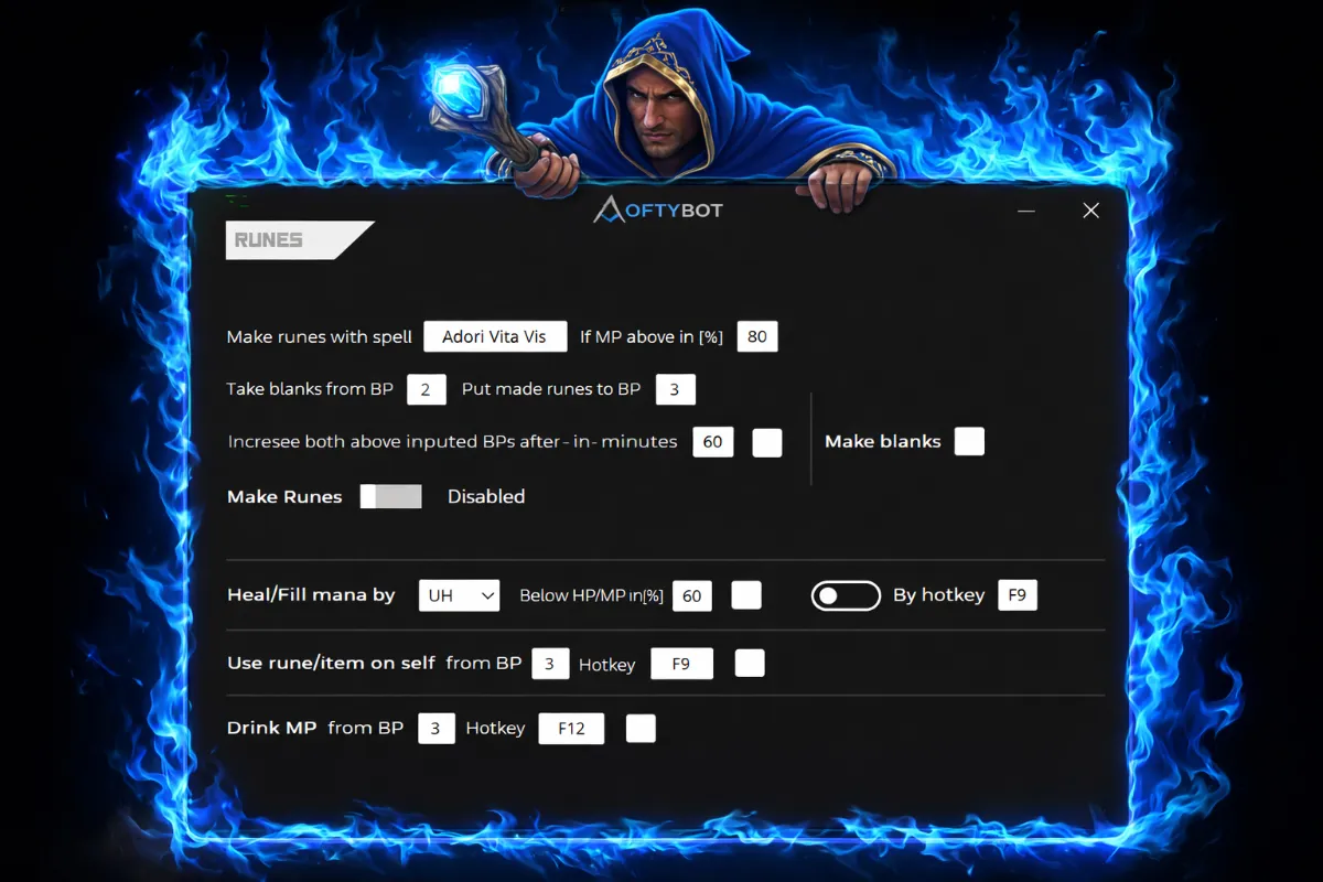 tibia bot lofty screen of runes and magic show features of